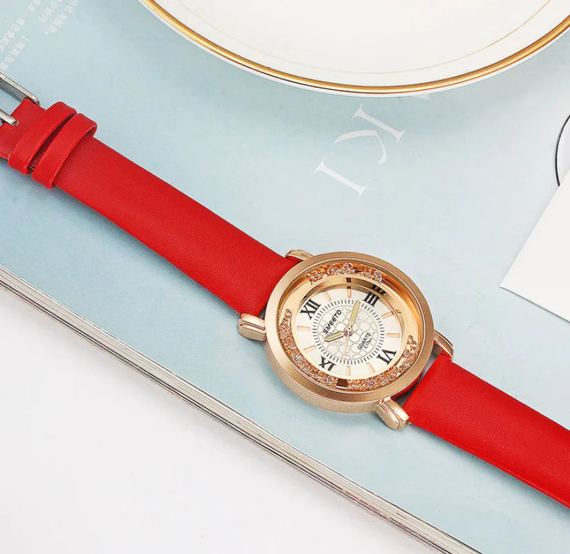 Liquid Sand Diamond Quartz Watch including Waterproof Leather Strap