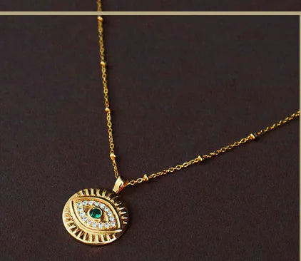Vintage Gold Demon Eye Necklace with Diamond Pendant