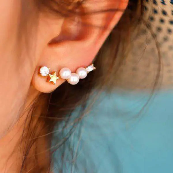 Diamond Accented Pearl Star Earrings