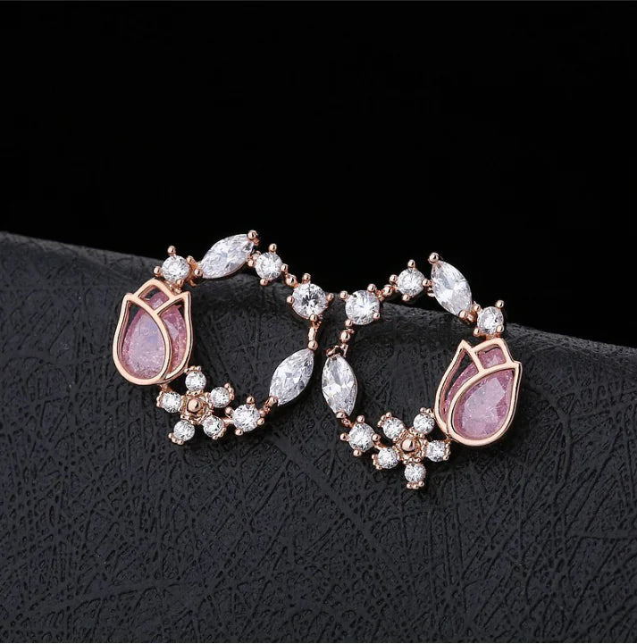 Pink Rose Stud Earrings
