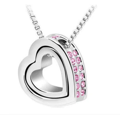 Korean Style Cute Double Heart Diamond Necklace
