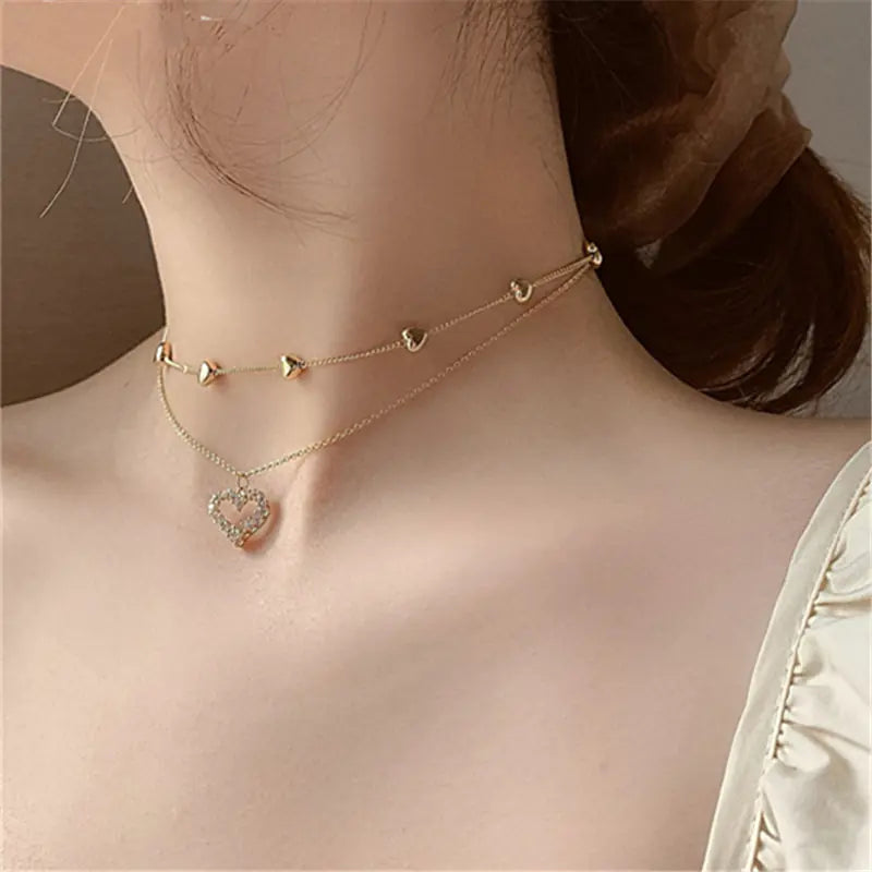 Layered Heart Diamond Necklace