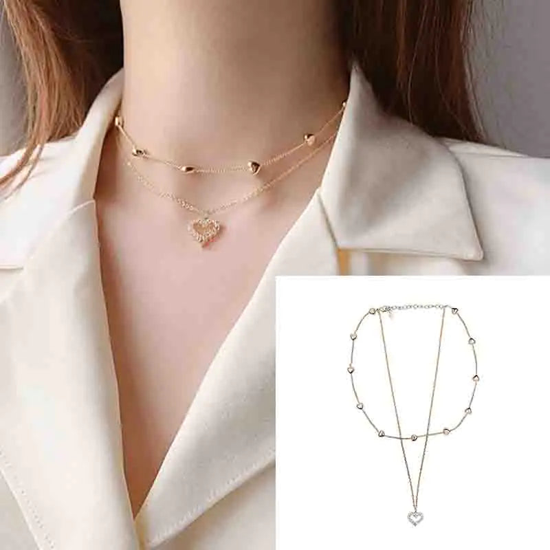 Layered Heart Diamond Necklace