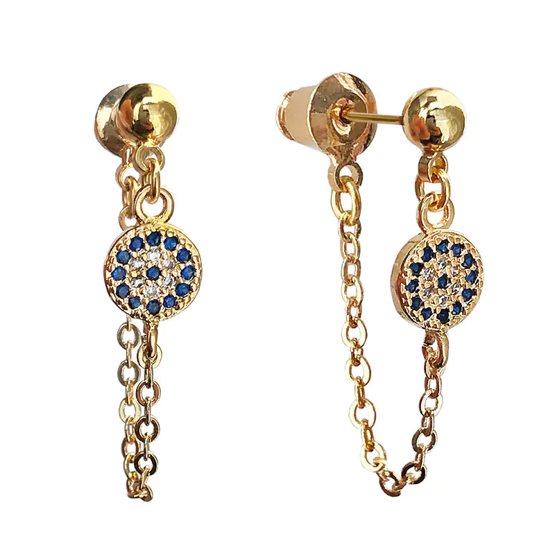 Korean Style Devil Eye Blue Diamond Earrings