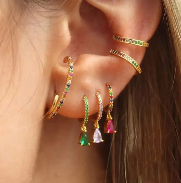 Colored Zircon Round Earrings