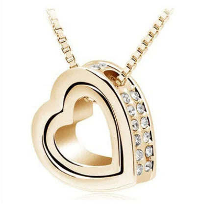 Korean Style Cute Double Heart Diamond Necklace
