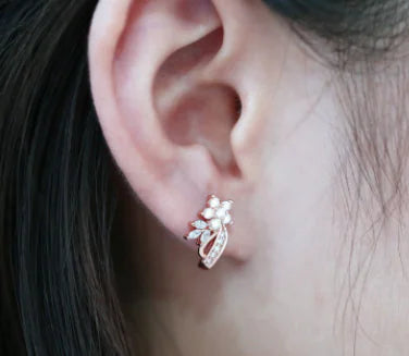 Floral Rose Gold Earrings with Zirconia