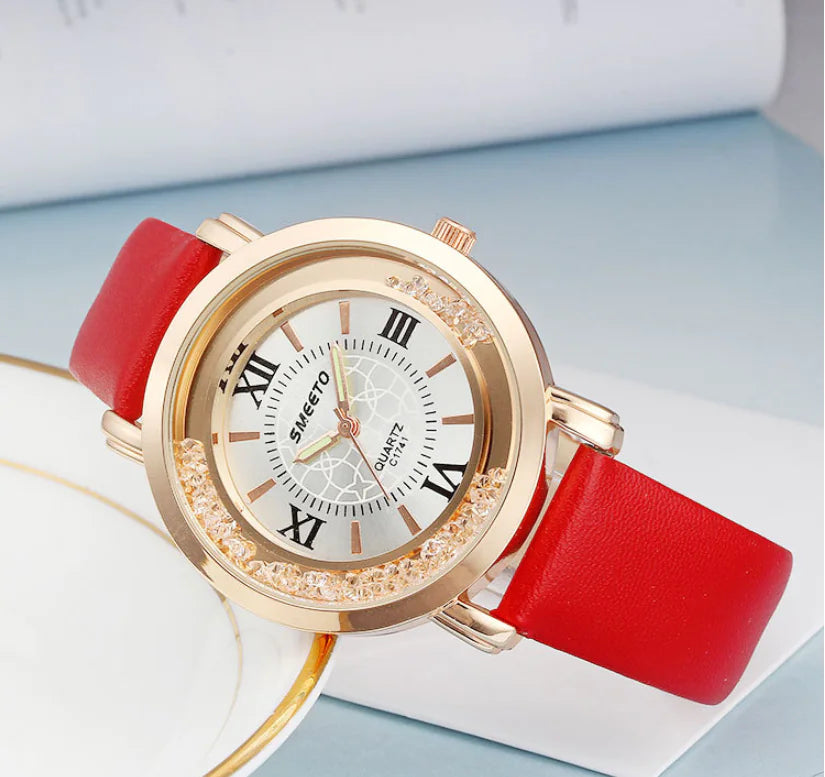 Liquid Sand Diamond Quartz Watch including Waterproof Leather Strap