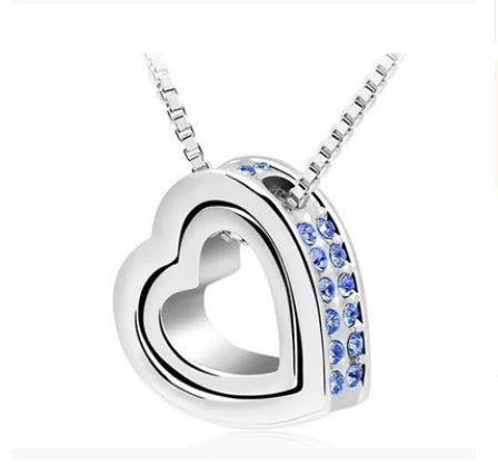 Korean Style Cute Double Heart Diamond Necklace