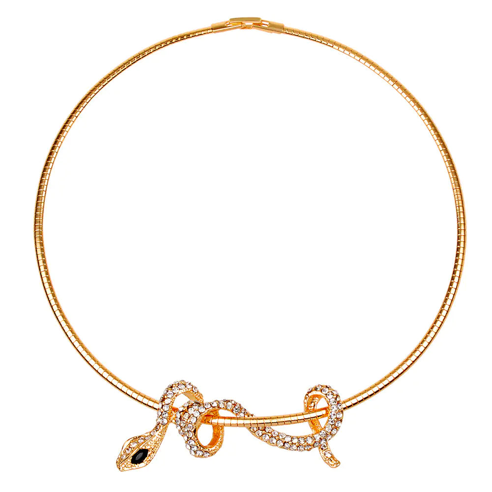 Diamond-Encrusted Snake Collar and Silver Necklace
