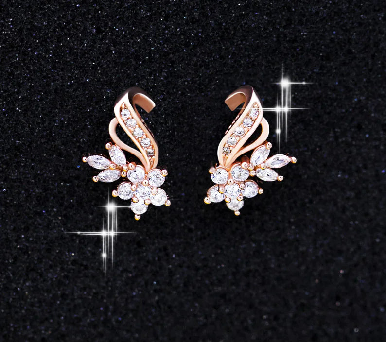 Floral Rose Gold Earrings with Zirconia