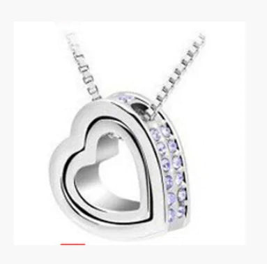 Korean Style Cute Double Heart Diamond Necklace