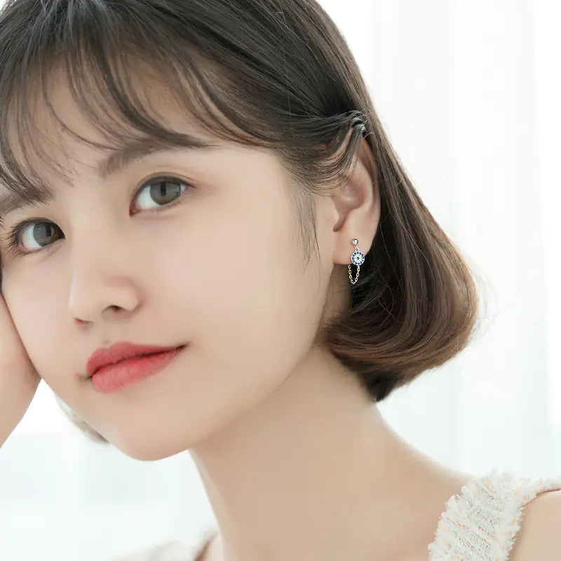Korean Style Devil Eye Blue Diamond Earrings