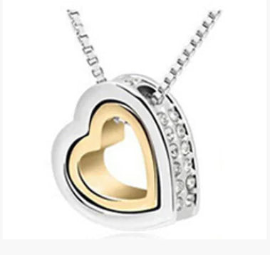 Korean Style Cute Double Heart Diamond Necklace
