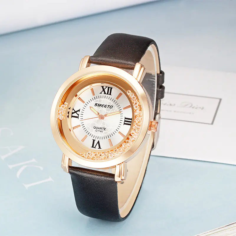 Liquid Sand Diamond Quartz Watch including Waterproof Leather Strap