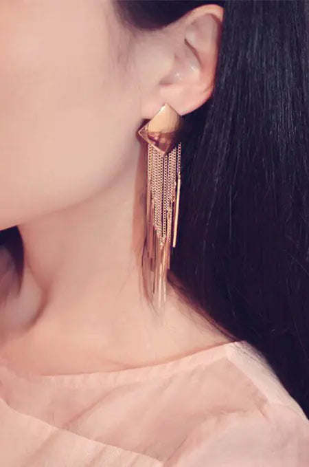 Trendy Geometric Diamond Tassel Earrings
