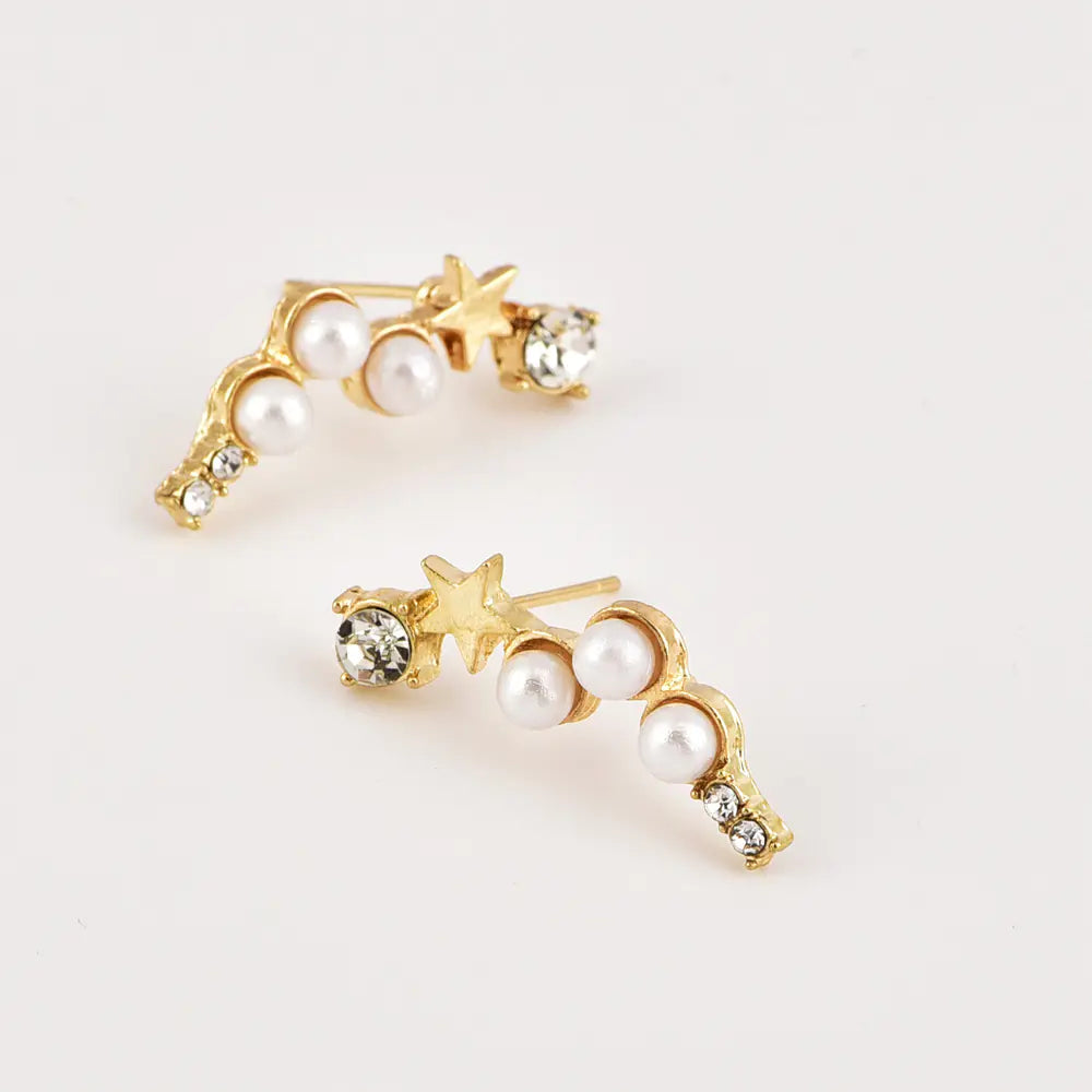 Diamond Accented Pearl Star Earrings