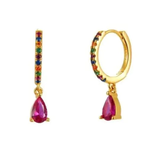 Colored Zircon Round Earrings