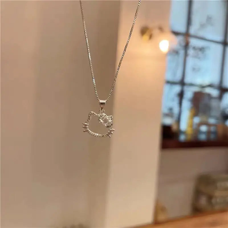 Silver Hello Kitty Diamond Necklace