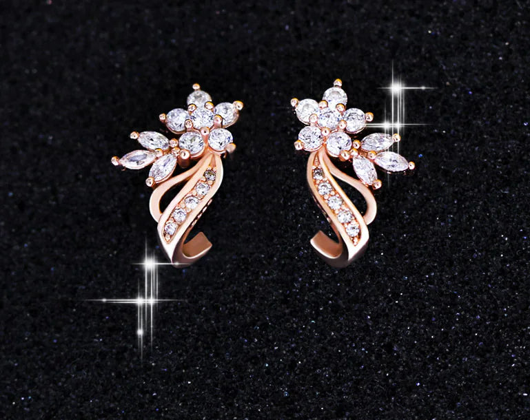 Floral Rose Gold Earrings with Zirconia