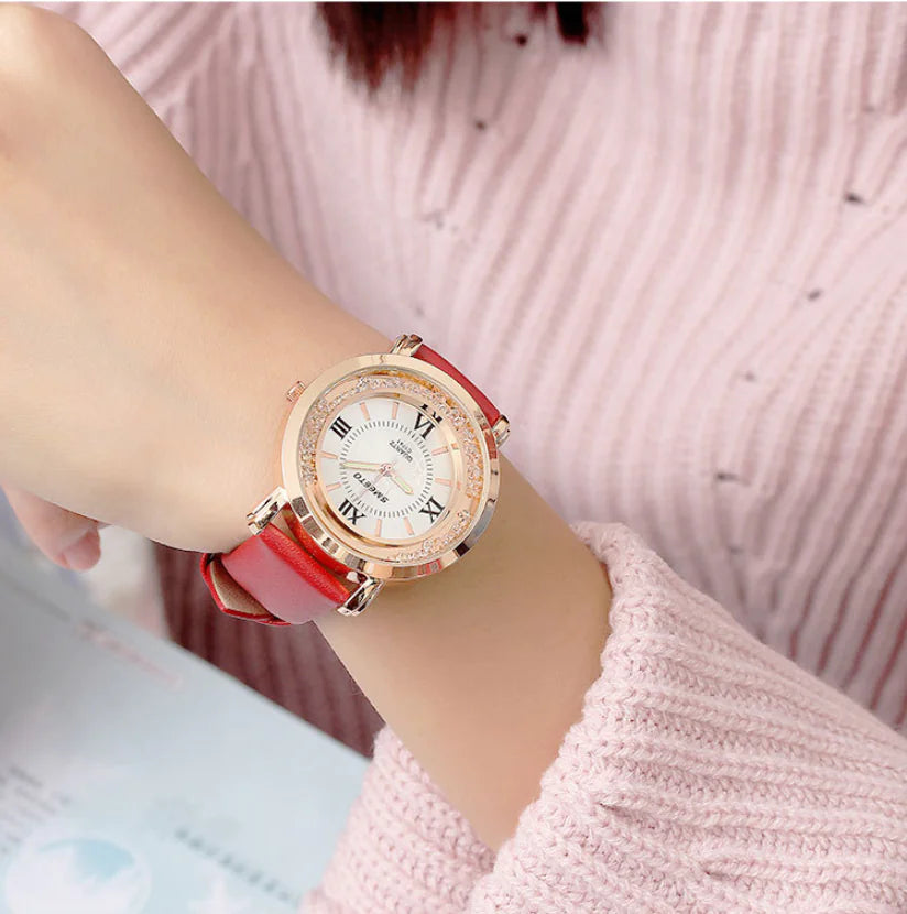 Liquid Sand Diamond Quartz Watch including Waterproof Leather Strap