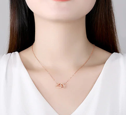 Fashionable Silver Double Heart Necklace