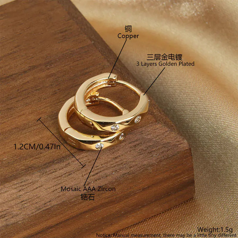 Geometric Hollow Heart Gold-Plated Zirconia Earrings