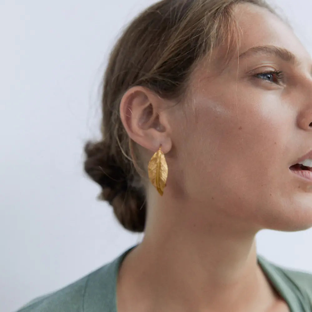 Gold Leaf Earrings Vintage Style Jewelry
