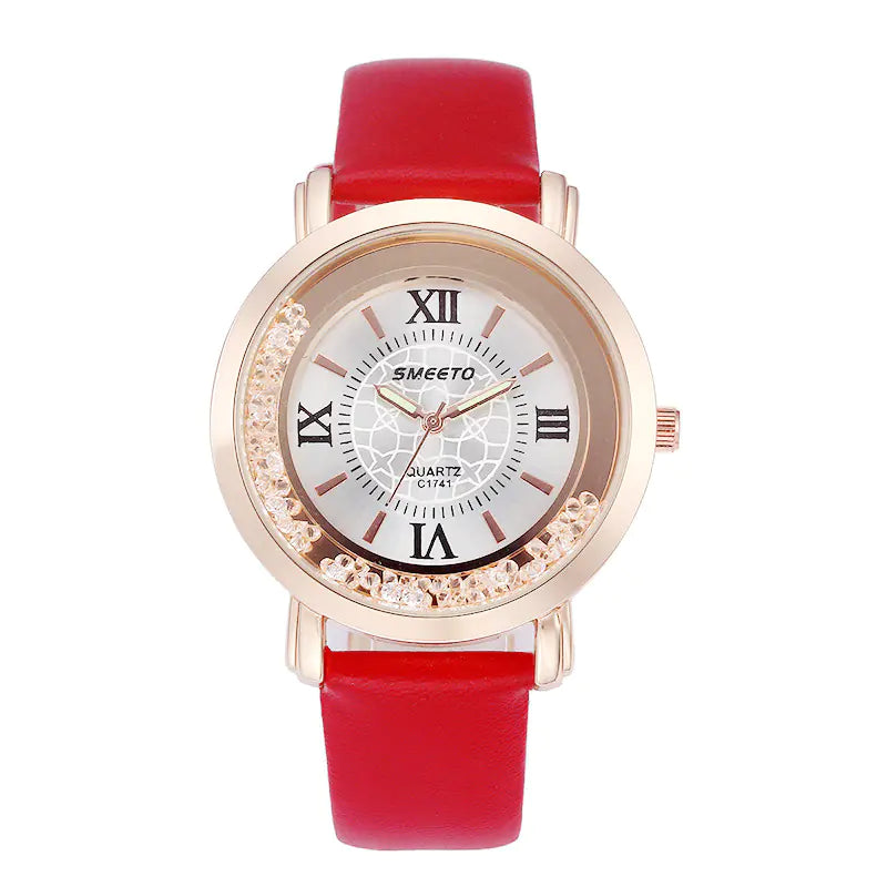 Liquid Sand Diamond Quartz Watch including Waterproof Leather Strap