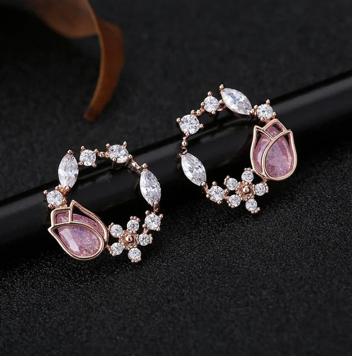 Pink Rose Stud Earrings