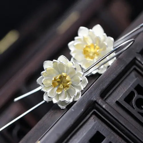 Silver Lotus Earrings