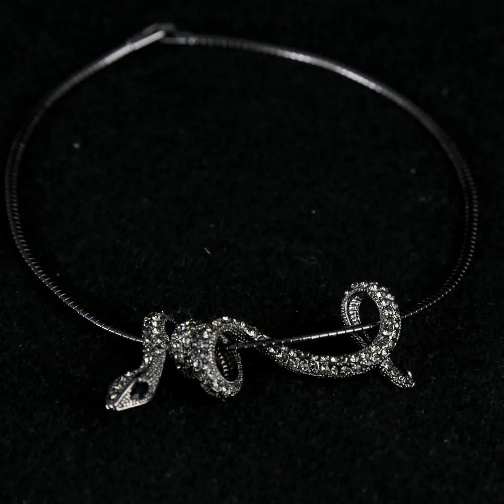 Diamond-Encrusted Snake Collar and Silver Necklace