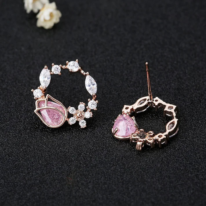 Pink Rose Stud Earrings