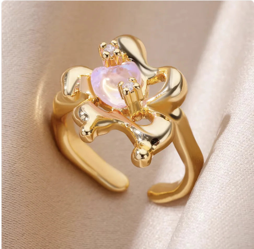 Copper Flower Zircon Diamond Ring