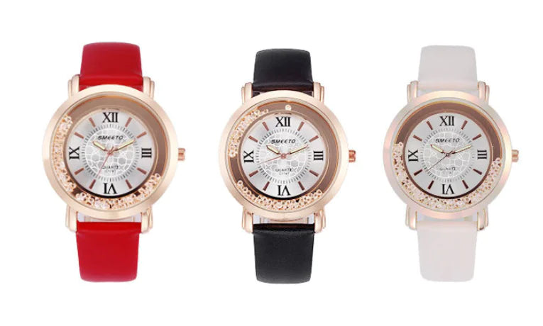 Liquid Sand Diamond Quartz Watch including Waterproof Leather Strap