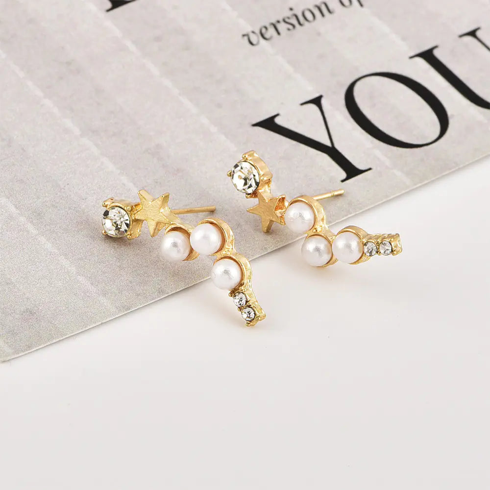 Diamond Accented Pearl Star Earrings