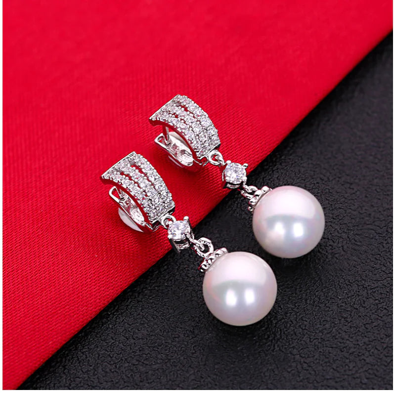 Silver Sweet Pearl Needle Earrings
