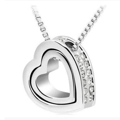 Korean Style Cute Double Heart Diamond Necklace