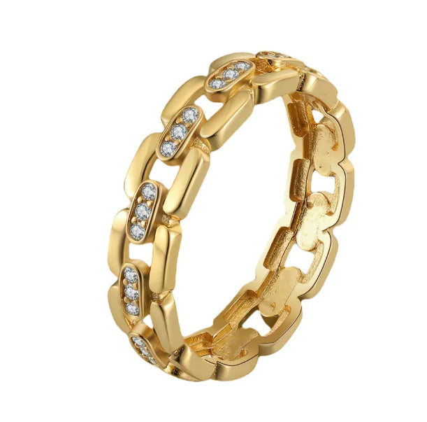 Square Link Diamond Row Ring
