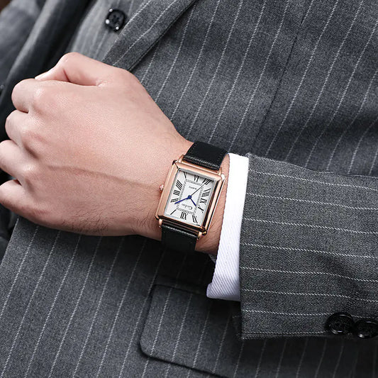 Luxury Square Business Men's Watch with Leather Strap