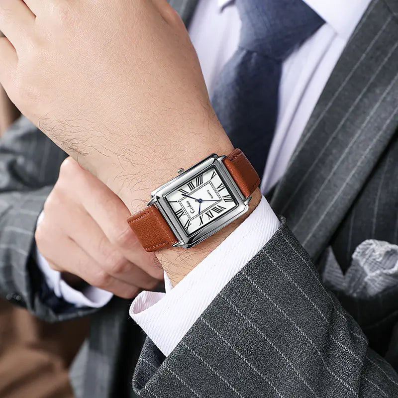 Luxury Square Business Men's Watch with Leather Strap