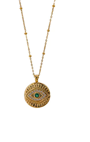 Vintage Gold Demon Eye Necklace with Diamond Pendant
