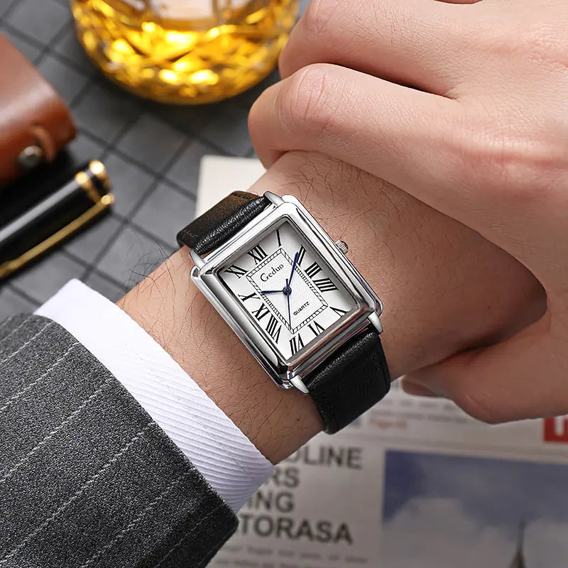 Luxury Square Business Men's Watch with Leather Strap