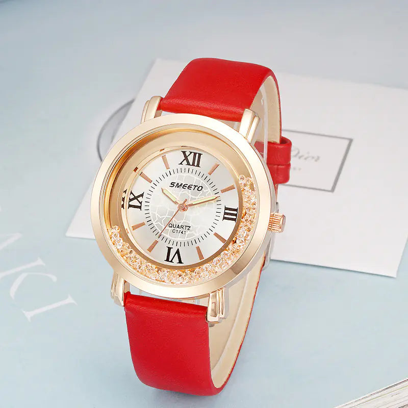 Liquid Sand Diamond Quartz Watch including Waterproof Leather Strap