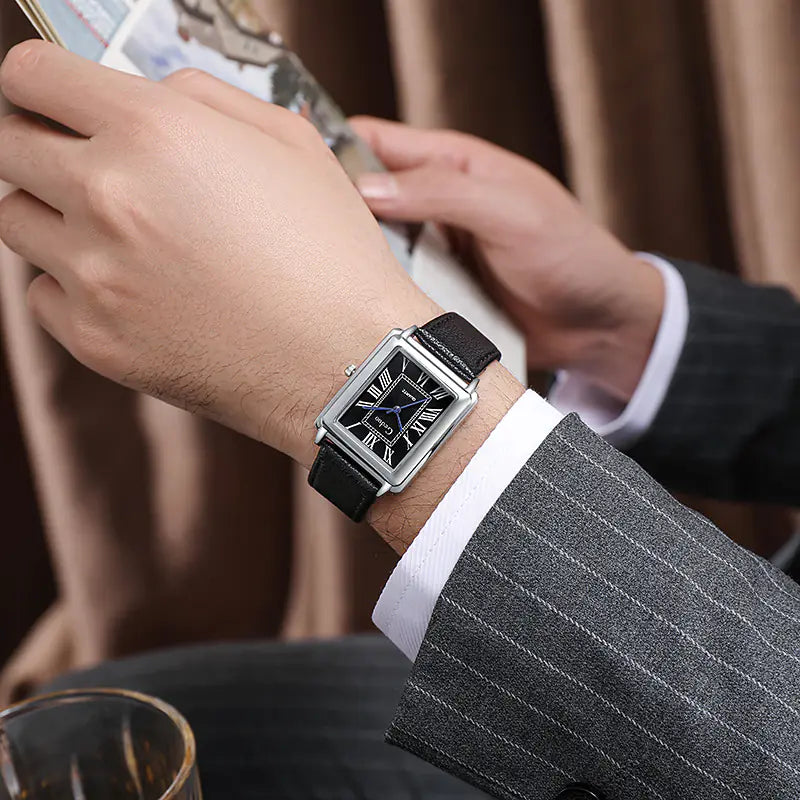 Luxury Square Business Men's Watch with Leather Strap