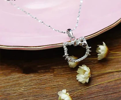 Silver Hello Kitty Diamond Necklace