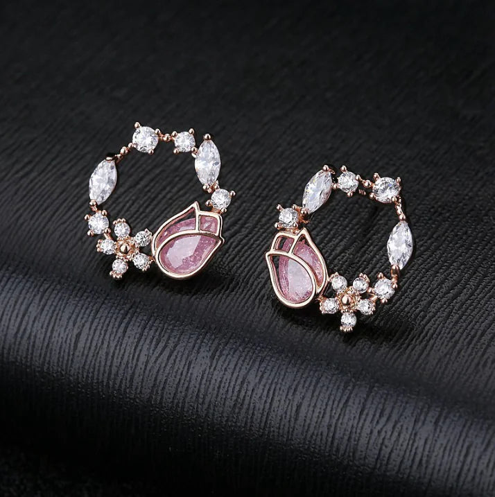 Pink Rose Stud Earrings