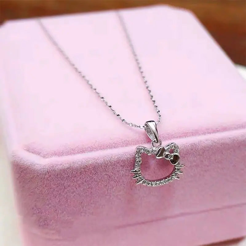 Silver Hello Kitty Diamond Necklace