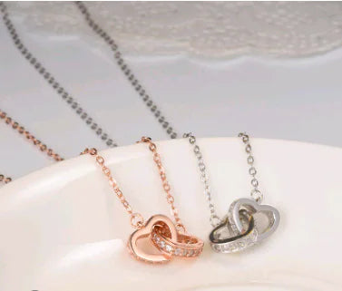 Fashionable Silver Double Heart Necklace