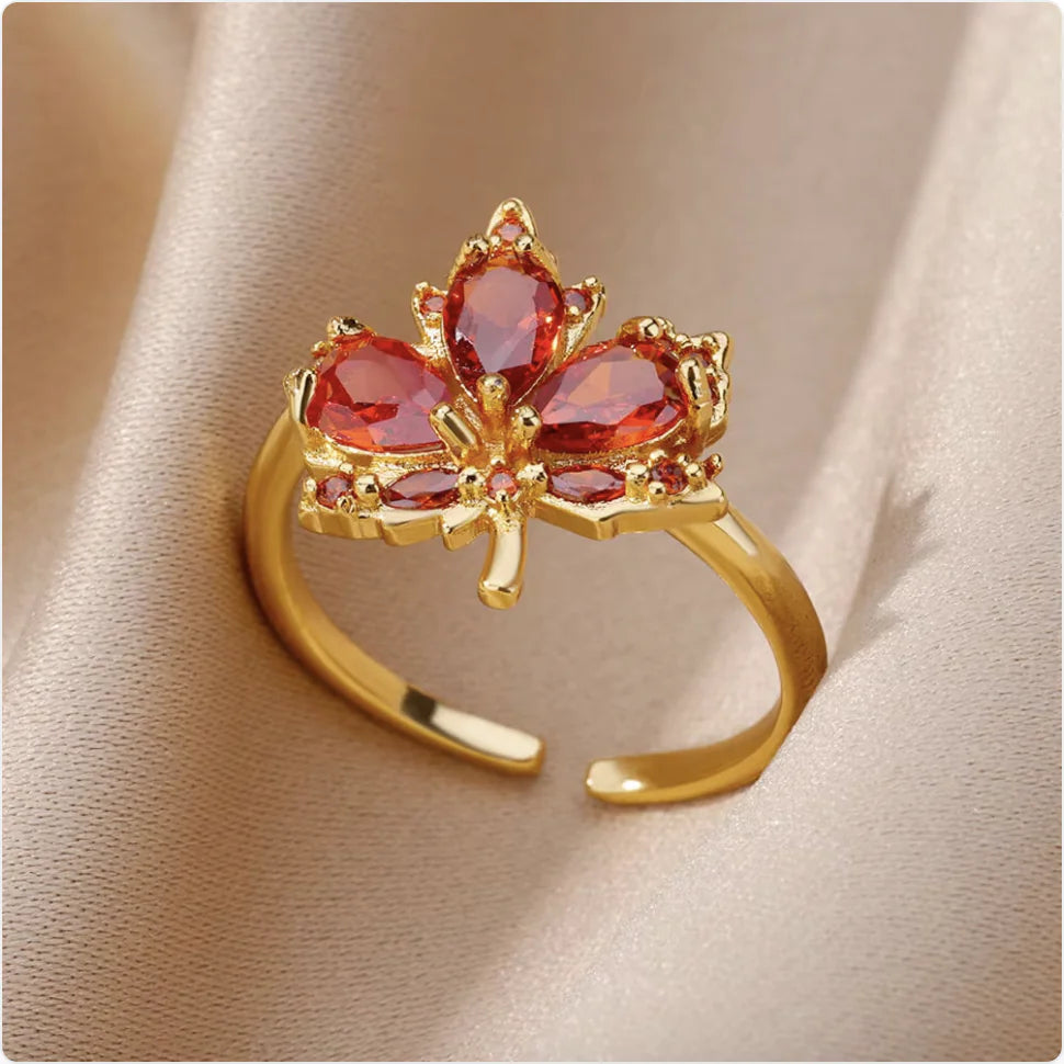 Copper Flower Zircon Diamond Ring